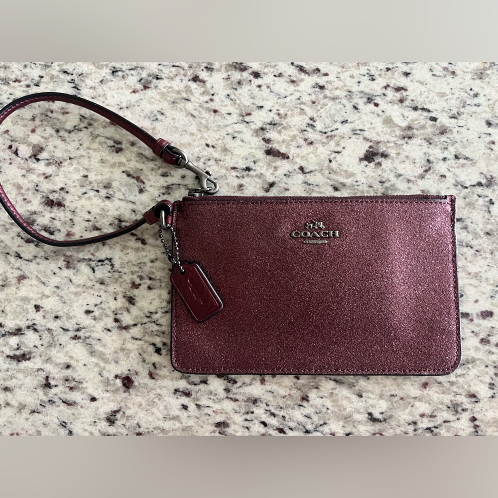 Coach Metallic Burgundy Wristlet Clutch
